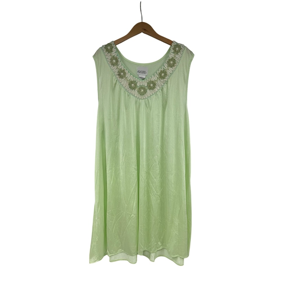 Cozee Corner Mint Green Embroidered Floral Nightgown Sleeveless Sleepwear 2X